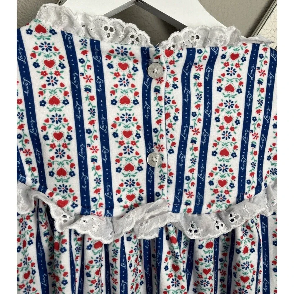 Nice! Lanz of Salzburg Girls XL 14/16 Nightgown Blue Red Floral/Heart Lace Trim